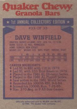 1986 Topps Quaker Granola #33 Dave Winfield Back