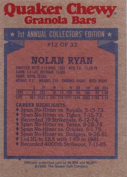 1986 Topps Quaker Granola #12 Nolan Ryan Back