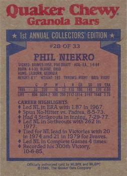 1986 Topps Quaker Granola #28 Phil Niekro Back