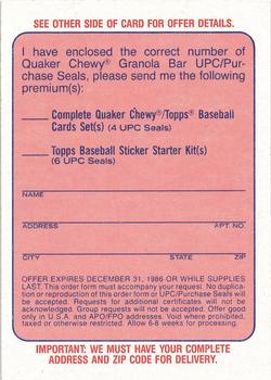 1986 Topps Quaker Granola #NNO Complete Set / Sticker Yearbook Offer Card Back