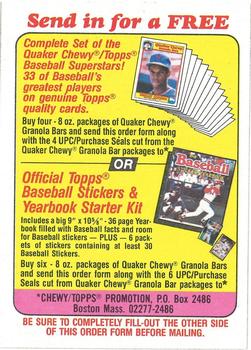 1986 Topps Quaker Granola #NNO Complete Set / Sticker Yearbook Offer Card Front