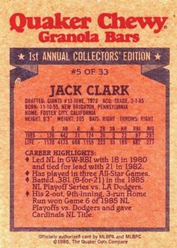 1986 Topps Quaker Granola #5 Jack Clark Back