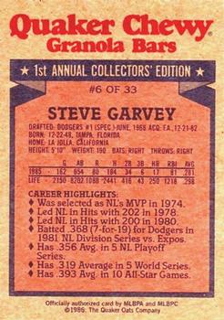1986 Topps Quaker Granola #6 Steve Garvey Back