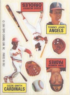 1984 Topps Rub-Downs #NNO Tommy John / Terry Kennedy / Eddie Murray / Ozzie Smith Front