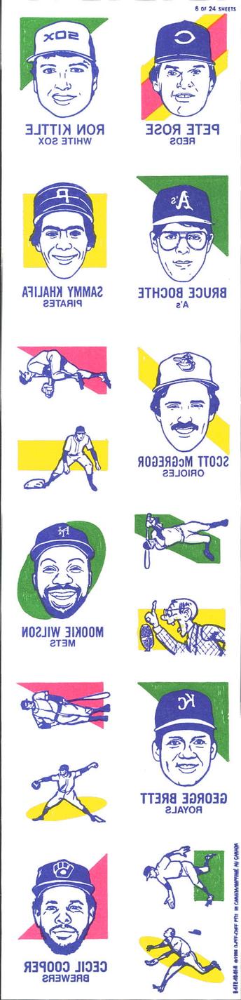 1986 O-Pee-Chee Tattoos #6 Ron Kittle / Pete Rose / Sammy Khalifa / Bruce Bochte / Cecil Cooper / Mookie Wilson / Scott McGregor / George Brett Front