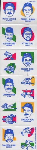 1986 Topps Tattoos #1 Dickie Thon / Charlie Leibrandt / Dave Winfield / Lee Smith / Julio Franco / Jack Perconte / Keith Hernandez / Rich Gossage Front