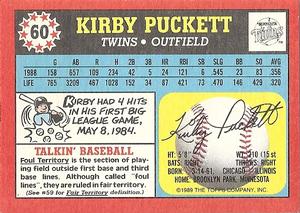 1989 Topps UK Minis #60 Kirby Puckett Back