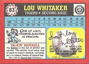 1989 Topps UK Minis #83 Lou Whitaker Back