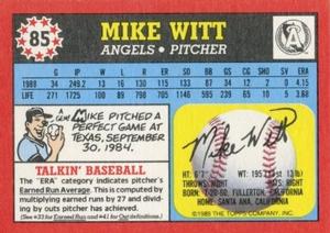 1989 Topps UK Minis #85 Mike Witt Back