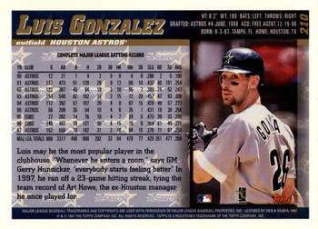 1998 Topps - Inaugural Devil Rays #210 Luis Gonzalez Back