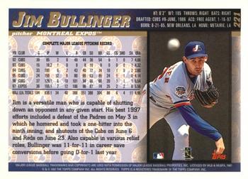 1998 Topps - Inaugural Devil Rays #221 Jim Bullinger Back
