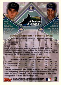 1998 Topps - Inaugural Devil Rays #250 Jared Sandberg / Alex Sanchez Back