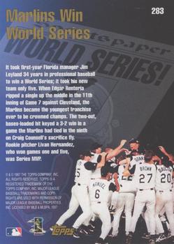 1998 Topps - Inaugural Devil Rays #283 Marlins Win World Series Back