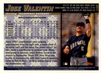 1998 Topps - Inaugural Diamondbacks #158 Jose Valentin Back