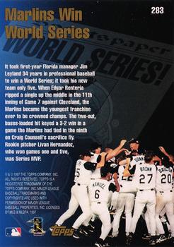 1998 Topps - Inaugural Diamondbacks #283 Marlins Win World Series Back