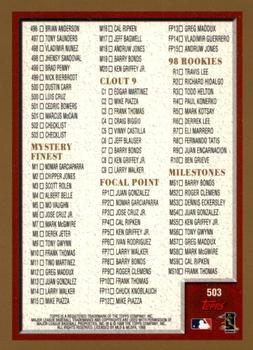 1998 Topps - Inaugural Diamondbacks #503 Checklist: 443-503 and Inserts Back