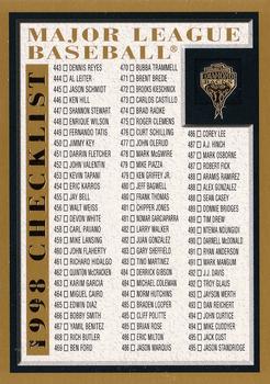 1998 Topps - Inaugural Diamondbacks #503 Checklist: 443-503 and Inserts Front