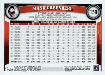2011 Topps #150 Hank Greenberg Back