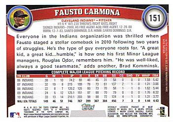 2011 Topps #151 Fausto Carmona Back