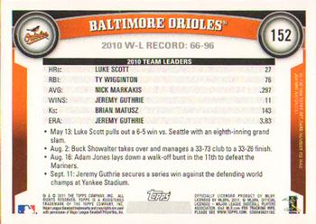 2011 Topps #152 Baltimore Orioles Back