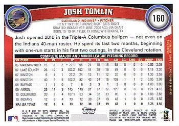 2011 Topps #160 Josh Tomlin Back