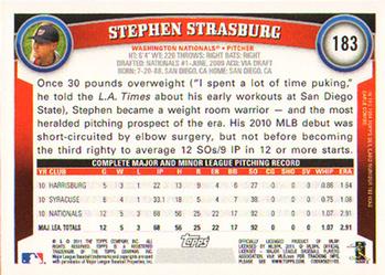 2011 Topps #183 Stephen Strasburg Back
