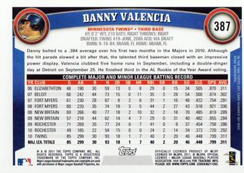 2011 Topps #387 Danny Valencia Back