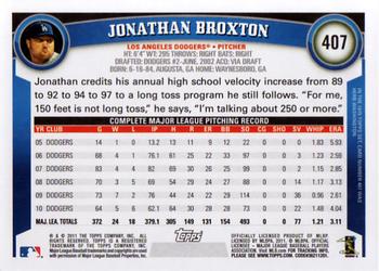 2011 Topps #407 Jonathan Broxton Back