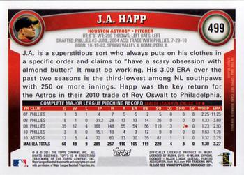 2011 Topps #499 J.A. Happ Back