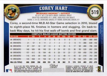 2011 Topps #519 Corey Hart Back