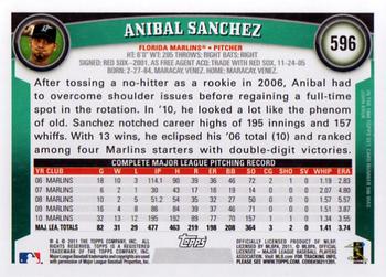 2011 Topps #596 Anibal Sanchez  Back