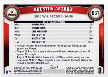 2011 Topps #631 Houston Astros Back