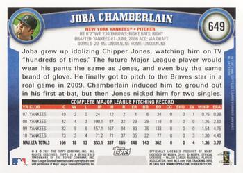 2011 Topps #649 Joba Chamberlain Back