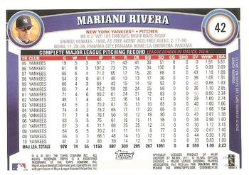 2011 Topps #42 Mariano Rivera Back