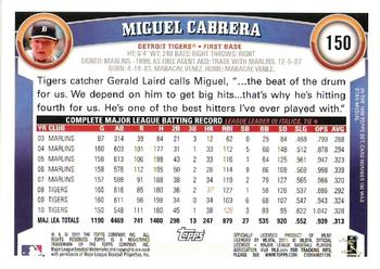2011 Topps #150 Miguel Cabrera Back