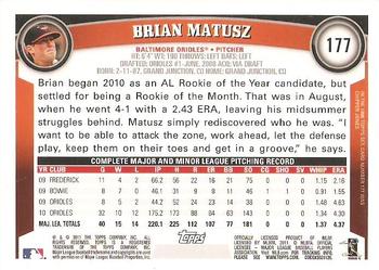 2011 Topps #177 Brian Matusz Back