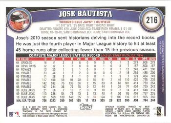 2011 Topps #216 Jose Bautista Back