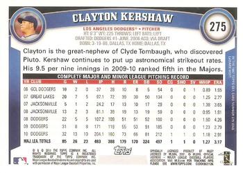 2011 Topps #275 Clayton Kershaw Back