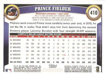 2011 Topps #410 Prince Fielder Back