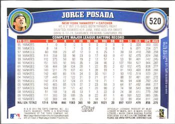 2011 Topps #520 Jorge Posada Back