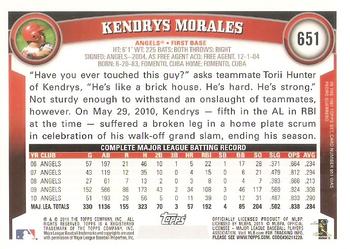 2011 Topps #651 Kendrys Morales Back