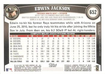 2011 Topps #652 Edwin Jackson Back