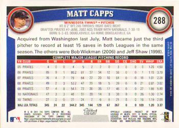 2011 Topps #288 Matt Capps Back
