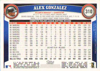 2011 Topps #310 Alex Gonzalez Back