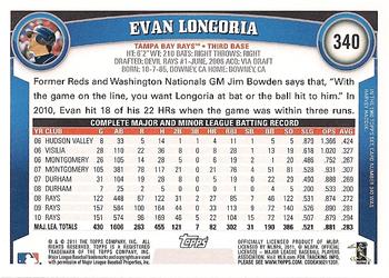 2011 Topps #340 Evan Longoria Back