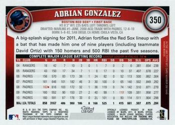 2011 Topps #350 Adrian Gonzalez Back