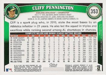 2011 Topps #353 Cliff Pennington Back