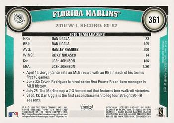 2011 Topps #361 Florida Marlins Back