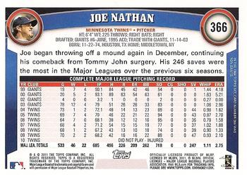 2011 Topps #366 Joe Nathan Back