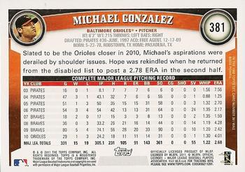 2011 Topps #381 Michael Gonzalez Back